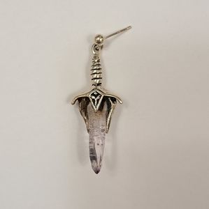 Sterling Silver Single Amethyst Crystal Sword Earring Handcrafted by Artist